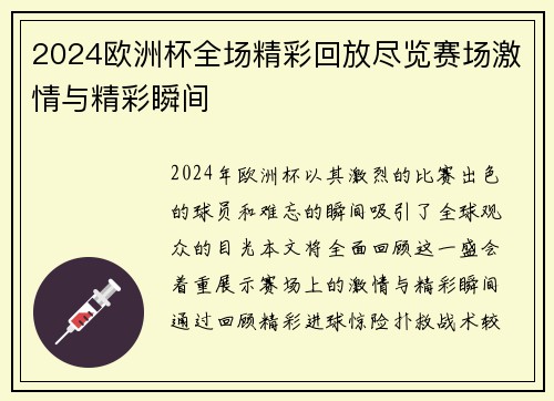 2024欧洲杯全场精彩回放尽览赛场激情与精彩瞬间