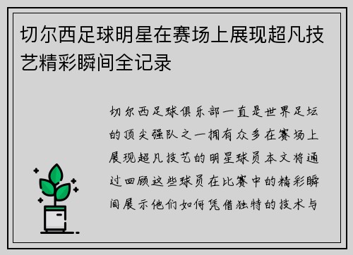 切尔西足球明星在赛场上展现超凡技艺精彩瞬间全记录